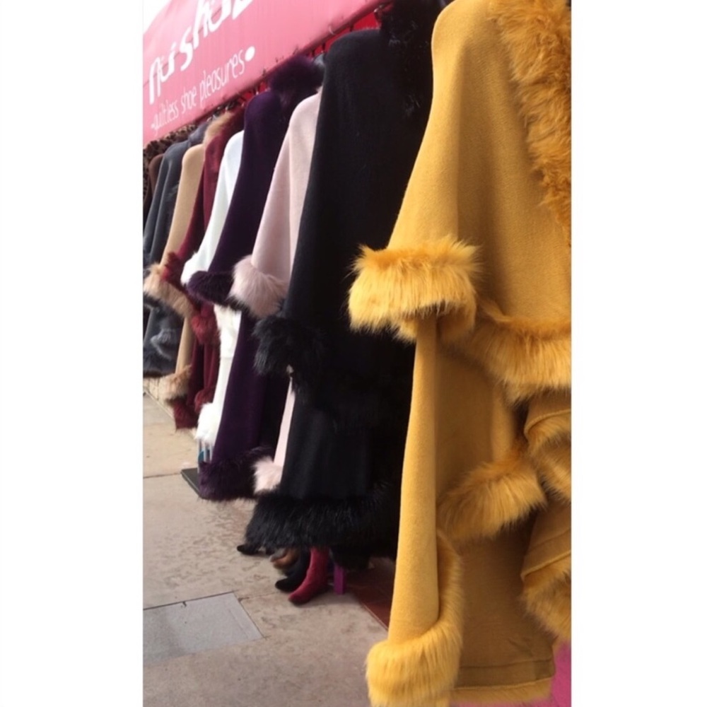 New Version! Fluffy Navy Blue double layer Faux Fur CAPE Coat - Picture 9 of 10